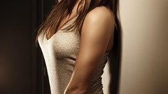 Wall woman brown Arms long hair models boobs bottomless thighs 