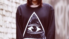 Wall woman tattoos brunettes pierced lips beanies