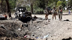 War Army cars soldiers French crater military Africa bombs 