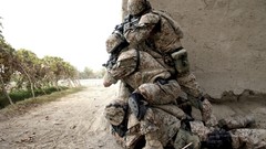 War Army Denmark soldiers three military patrol corner peek 