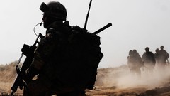 War dust Army soldiers military silhouettes patrol German 