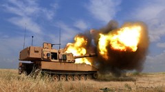 War round dust Army fight shells military artillery USA tracks 