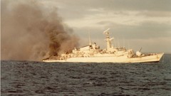 War ships fight military Navy British burning combat burn hit 