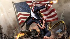 War terminator woman Guns Flags Crocodiles Statue of Liberty 