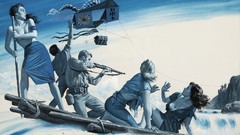 War woman Guns artist paintings Adventure Mort Kunstler