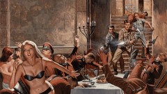 War woman Guns soldiers artist paintings Adventure Mort Kunstler