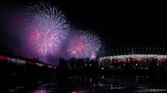 Warsaw Poland fireworks stadium rivers soccer Polish Vistula 
