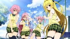 Water Anime blondes skirts pink hair long hair anime girls 