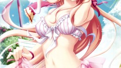 Water Anime blush anime girls parasol blue eyes wink bikini 