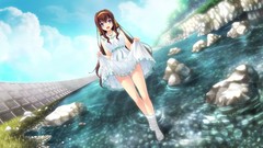 Water Anime brown artist long hair barefoot game cg summer 