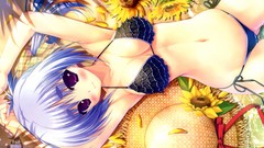 Water Anime hats white hair blush blue hair anime girls purple 