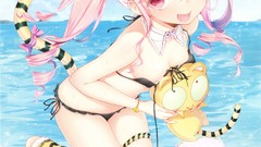 Water Anime pink hair anime girls open mouth animal ears buriki 