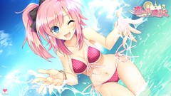 Water Anime wet pink hair anime girls blue eyes wink miyako 