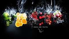 Water apples oranges black background strawberries fruits 