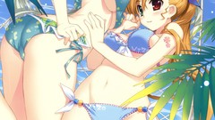 Water ass Anime white hair red eyes Beaches anime girls 