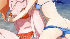 Water ass wet anime girls purple eyes illustrations swimsuits 