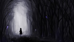 Water black dark fireflies grin silhouettes long hair anime 