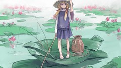 Water blondes barefoot short hair touhou moriya suwako purple 