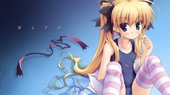 Water blue Anime wet Ribbons blondes heterochromia hoshiful 