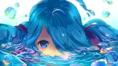 Water blue faces long hair anime girls blue eyes hatsune miku 