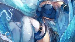 Water bubbles Anime skirts anime girls blue eyes short hair 