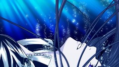 Water bubbles blue hair anime girls drowning