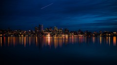 Water City Lights Seattle reflections cityscapes shooting star 