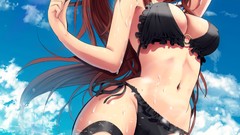 Water clouds Anime glasses wet anime girls brown eyes brunettes 