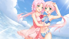 Water clouds cafe dress wet pink hair long hair anime girls 