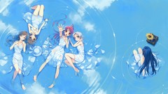 Water clouds dress hats gramophone white hair red eyes sitting 