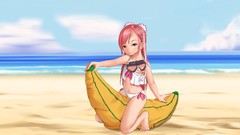 Water clouds ocean bananas Ribbons Beaches pink hair long hair 