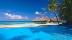 Water clouds ocean palm trees Beaches skyscapes beach house