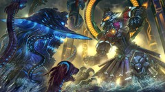 Water clouds weapons Monsters Robots fight snakes tentacles 