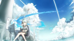 Water clouds woman headphones Computers original characters 