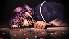 Water dark weapons Katana white hair red eyes reflections 