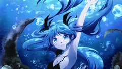 Water dress underwater Deep Sea blue hair long hair anime girls 