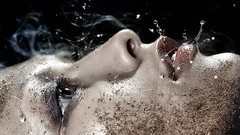 Water drops eyes woman eye tears lips She models Rain girl