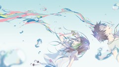 Water falling anime girls open mouth anime boys original 