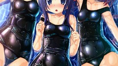 Water fangs wet Ribbons shiny water drops blush blue hair pink 