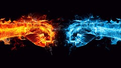 Water fire black background elements flames fists Elemental 