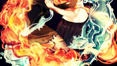 Water fire tears flames schoolgirls buildings bows stockings 