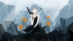 Water fish underwater blue hair blue eyes seifuku twintails 