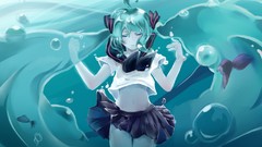 Water fish water drops schoolgirls long hair anime girls school 