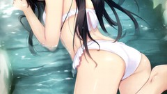 Water glasses anime girls black hair bikini coffee-kizoku 