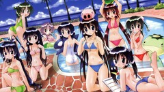 Water glasses green hair suzu michiru meganekko cleavage bikini 