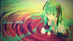 Water headphones tie Ribbons long hair anime girls green eyes 