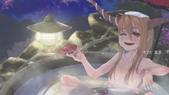 Water horns bath blondes long hair anime girls yellow eyes 