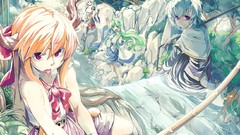 Water horns fishermen anime girls rivers kochiya sanae touhou 