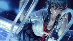 Water ladder wet skirts smiling anime girls school uniforms 