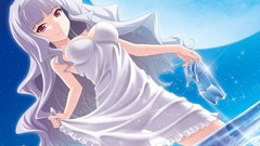 Water moon dress white hair red eyes long hair anime girls gray 